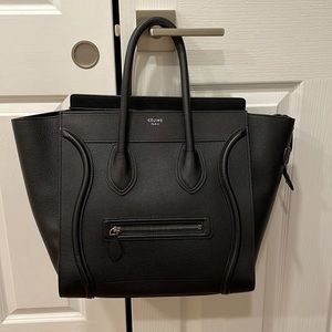 CELINE MICRO LUGGAGE HANDBAG IN DRUMMED CALFSKIN BLACK
